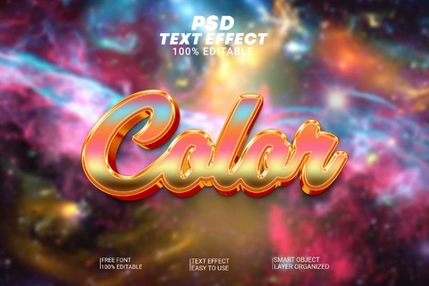 PSD Color Cursive Embossed Galaxy 3D Text Effect