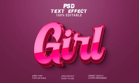 PSD Girl glossy pink 3d font style effect