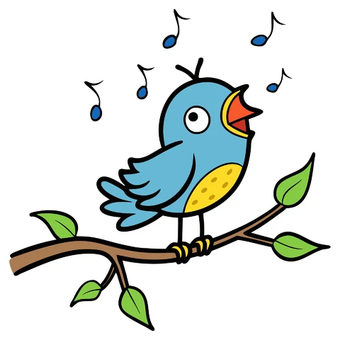 AI,JPG Playful Cartoon Bird Singing On a Branch