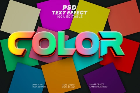 PSD Color Tiles Pastel Gradient 3D Text Effect