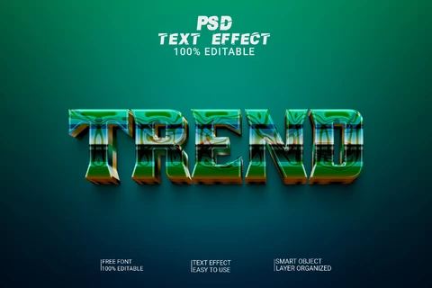 PSD Trend Green Glossy 3D Font Style Effect
