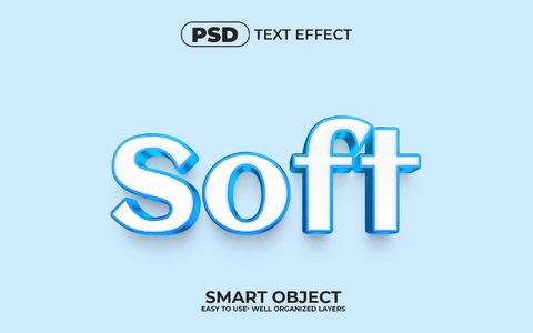 PSD Efeito de texto 3d azul suave