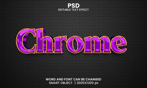 PSD Efeito de texto 3d cromado roxo