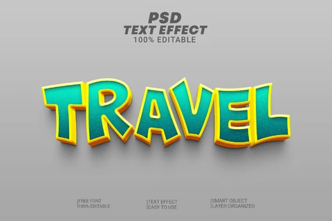 PSD Travel Funny Cartoon Kids Comic Videogame Adventure Turquoise Yellow 3D Text Effect