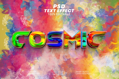 PSD Cosmic sharpen multicolor pintura 3d efecto de texto