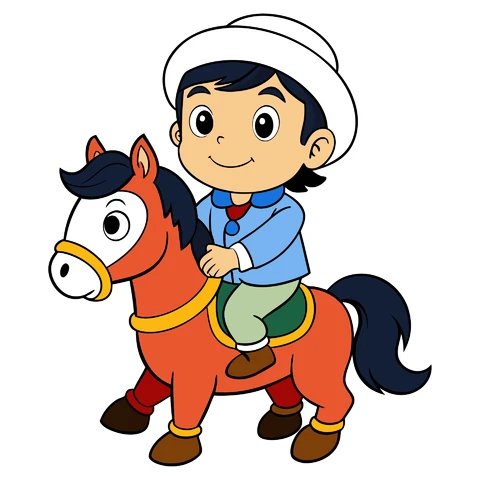 AI,JPG Cartoon Style Character On a Toy Horse