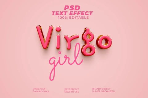 PSD Virgo Girl Pink Cute Glossy Handwritten 3D Text Effect