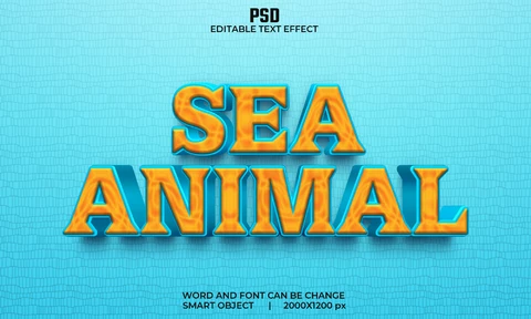 PSD Effet de texte sur les animaux marins