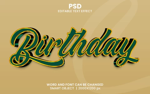 PSD Efeito de texto 3d verde de aniversário