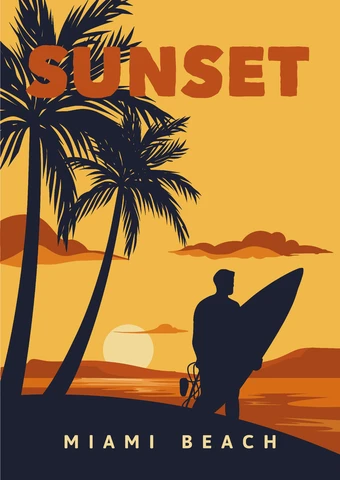 EPS,JPG Retro Minimalist Sunset Illustration