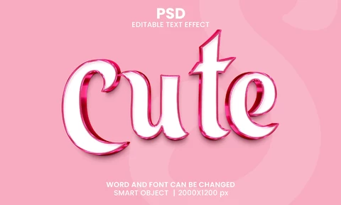 PSD Efeito de texto 3d de cristal rosa bonito