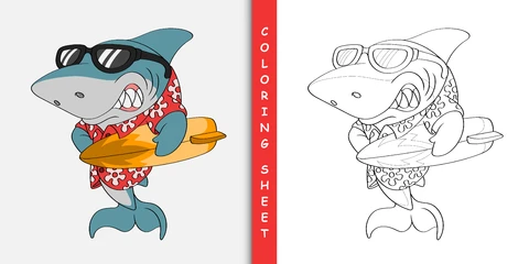EPS,JPG Dibujos animados de tiburones para colorear