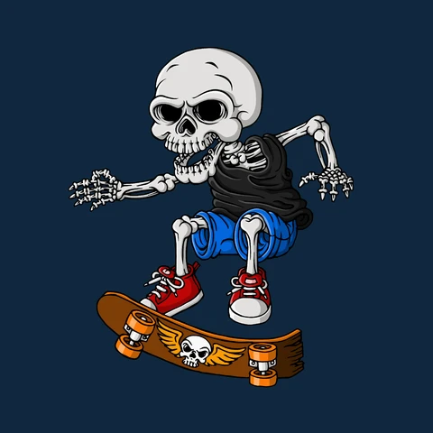 EPS,JPG Ilustração de desenho animado de um esqueleto de skate