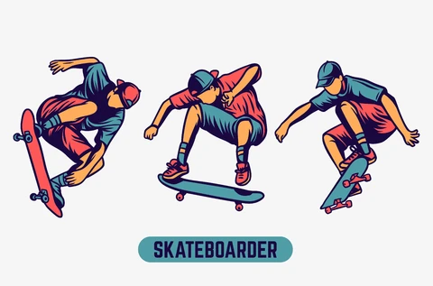 EPS,JPG Illustrative Skateboarder Action Sequence