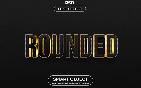 PSD Rounded Dark Golden 3D Text Effect