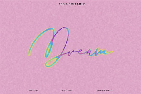 PSD Efeito de texto de estilo de fonte pastel de ilusão holográfica de sonho