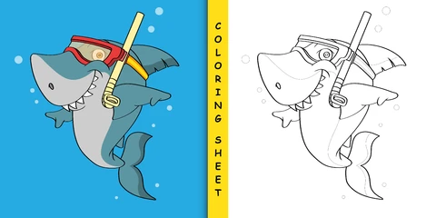 EPS,JPG Children's Coloring Sheet with Shark Character
