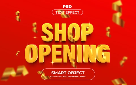 PSD Shop Opening Party Golden 3D Text Effect