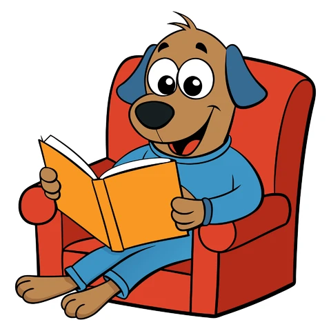 AI,JPG Cartoon Character Reading in a Cozy Chair