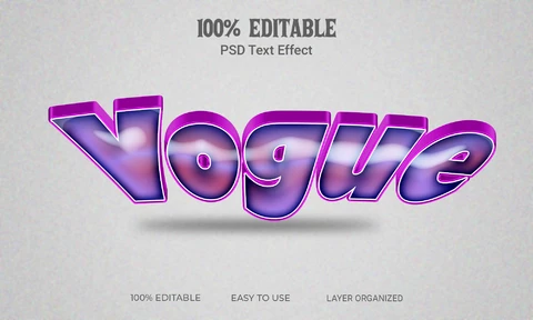 PSD Vogue moda púrpura convexa efecto de texto 3d