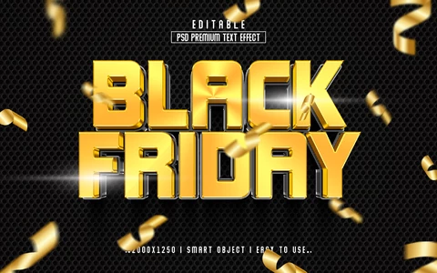 PSD Black friday fiesta de oro 3d efecto de texto