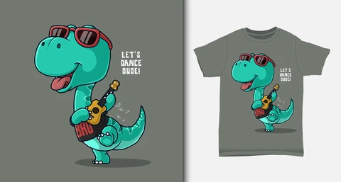 EPS,JPG Desenho de camiseta de dinossauro em desenho animado