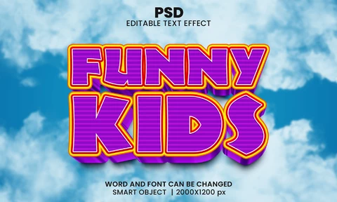 PSD Effet de texte amusant d'enfants dans le ciel