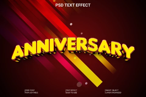 PSD Aniversario arqueado dorado 3d estilo de fuente efecto