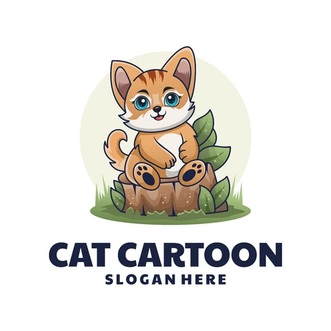 EPS,JPG Cartoon Style Cat Illustration with Text