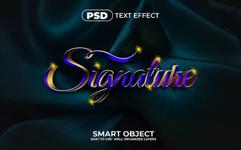 PSD Signature Blue Cursive Dark Silk 3D Text Effect