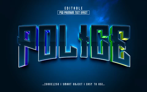 PSD Policía noche 3d efecto de texto