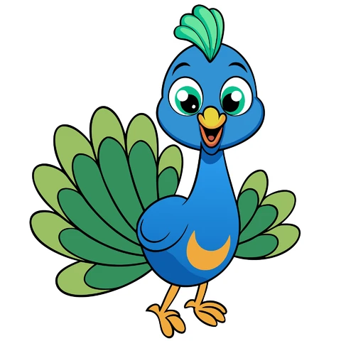 AI,JPG Cute Cartoon Peacock Character Illustration