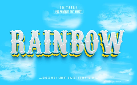PSD Rainbow Sky Circus Layered 3D Text Effect