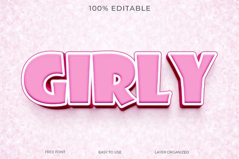 PSD Girly lindo efecto de texto 3d de dibujos animados de color rosa