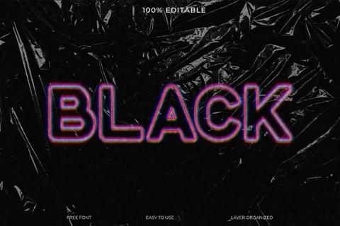 PSD Bolsa de basura de neón negro estilo de fuente efecto de texto