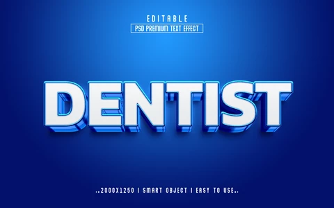PSD Dentise azul bordes metálicos 3d efecto texto