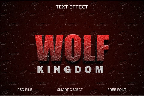 PSD Efeito de texto 3d para o tema do reino dos lobos