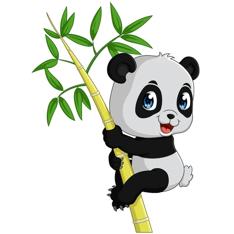 EPS,JPG Cartoon Panda Climbing Bamboo Illustration