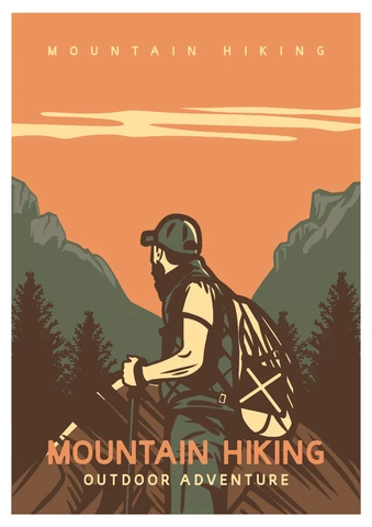 EPS,JPG Vintage Mountain Hiking Poster