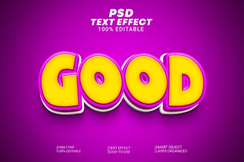 PSD Good Cartoon Videogame Adventure Yellow Purple 3D Text Effect