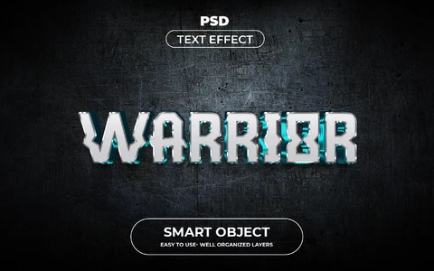 PSD Warrior Silver Action Movie 3D Text Effect