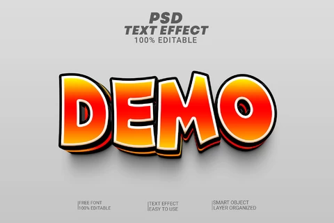 PSD Demo Videogame Cartoon Kids Orange Gradient 3D Text Effect