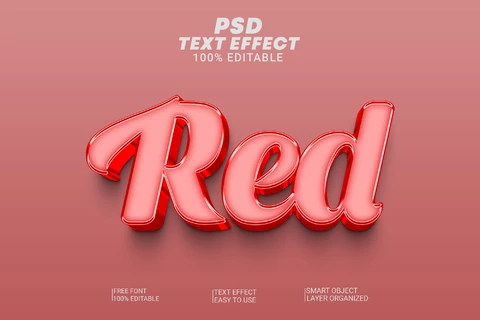 PSD Efeito de texto 3d cursivo monocromático simples metálico vermelho
