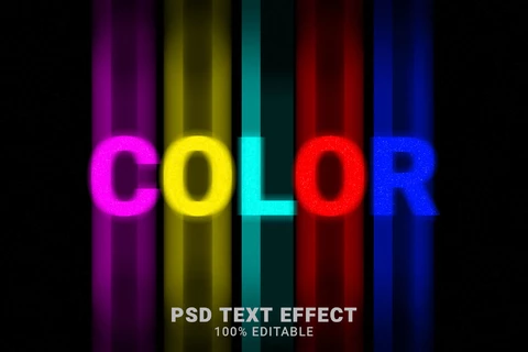 PSD Color multicolor letras luces de neón larga obturación 3d efecto de texto