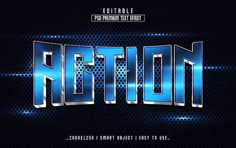 PSD Action Hero Blue 3D Text Effect