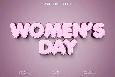 PSD Día de la mujer rosa suave estilo de fuente efecto