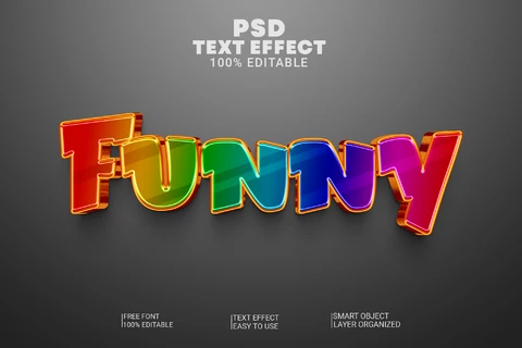 PSD Divertidos niños de dibujos animados multicolor arco iris gradiente 3d efecto de texto