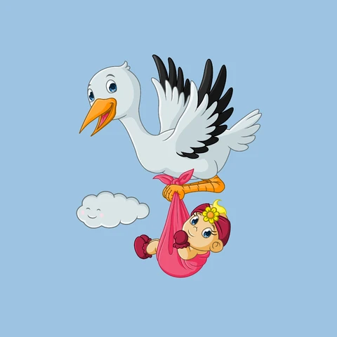 EPS,JPG Cartoon Stork Delivering Baby Illustration