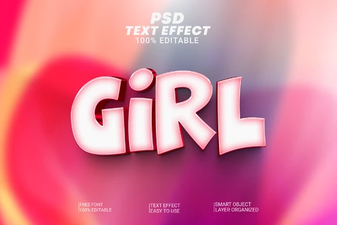 PSD Girl Cartoon Pink Funny 3D Text Effect