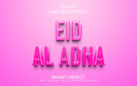 PSD Efeito de texto de cristal rosa Eid al adha